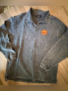 Yesterday’s Brand Vintage-Style Men's Long Sleeve Corduroy Polo Shirt - Blue